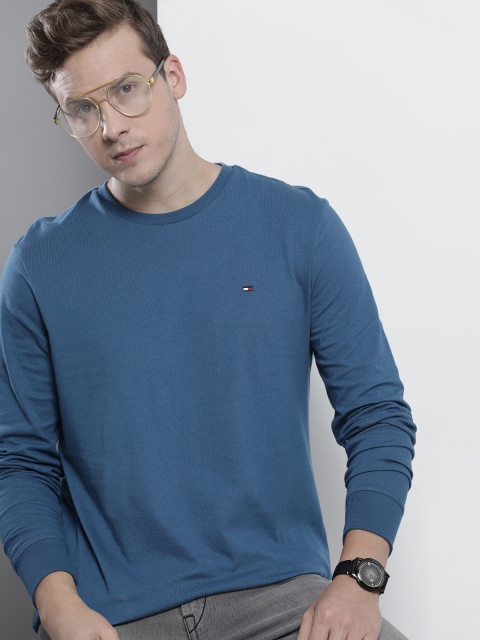 

Tommy Hilfiger Men Teal Blue Solid Pure Cotton T-shirt