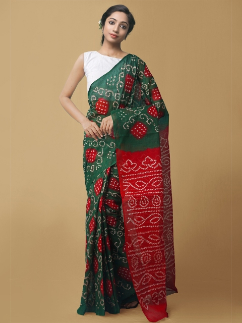 

Unnati Silks Green & Red Bandhani Pure Cotton Bandhani Saree