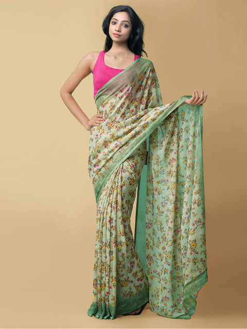 

Unnati Silks Green & Pink Floral Saree