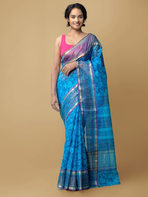 

Unnati Silks Blue & Pink Floral Printed Pure Cotton Kota Saree