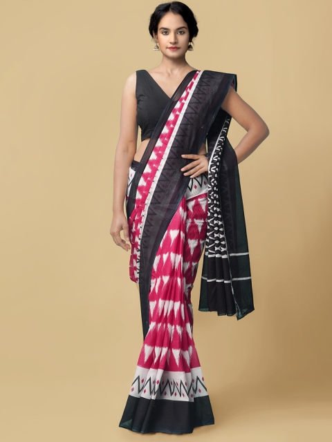 

Unnati Silks Magenta & Black Dabu Pure Cotton Dabu Saree
