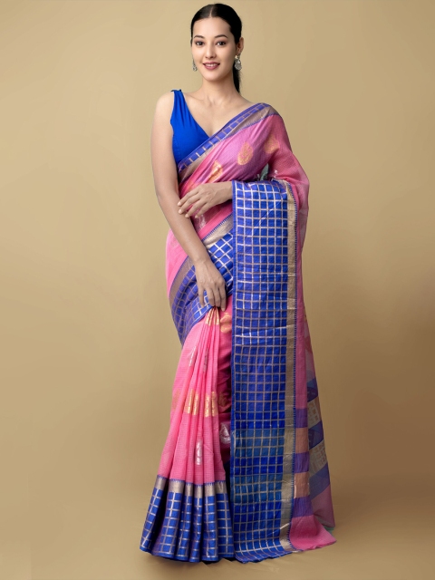 

Unnati Silks Pink & Blue Ethnic Motifs Woven Design Kota Saree