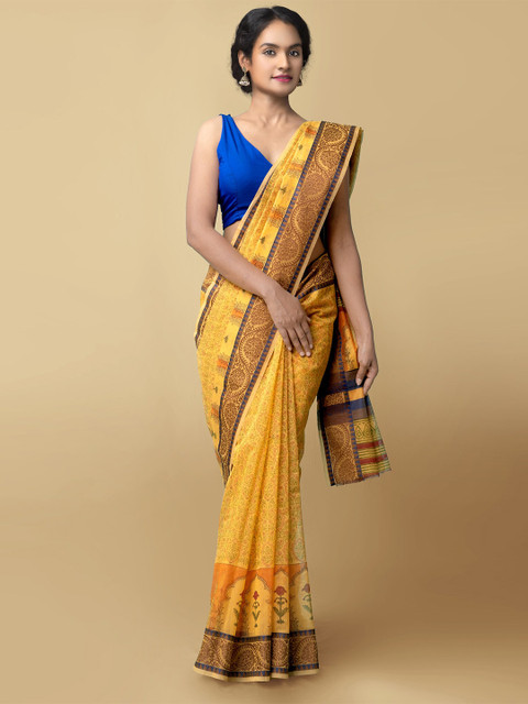 

Unnati Silks Orange & Brown Ethnic Motifs Supernet Patola Saree