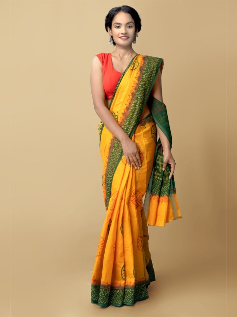 

Unnati Silks Orange & Green Pure Cotton Kota Saree