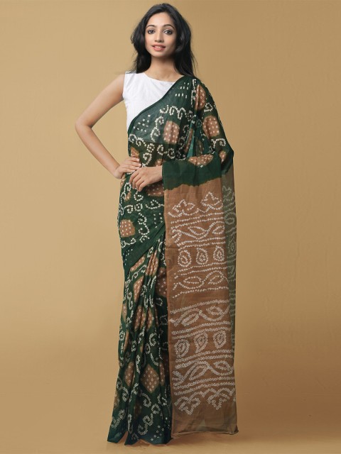 

Unnati Silks Green & Brown Bandhani Printed Pure Cotton Bandhani Saree