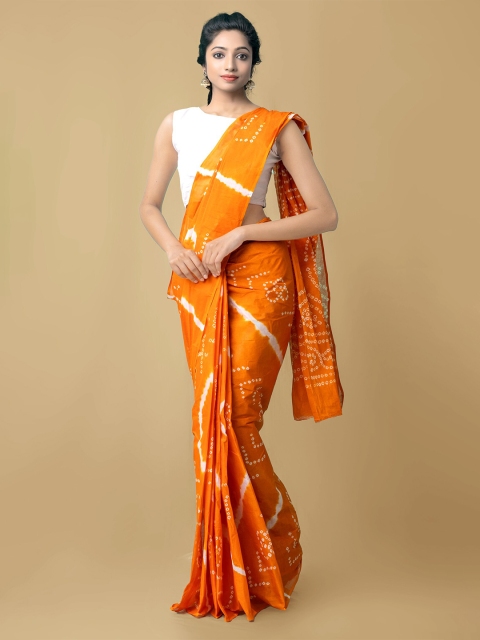 

Unnati Silks Orange & White Bandhani Printed Pure Cotton Bandhani Saree