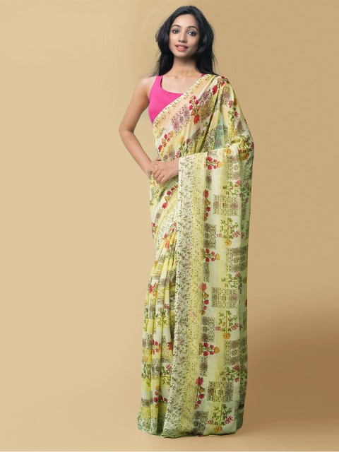 

Unnati Silks Women Green Floral Printed Georgette Saree