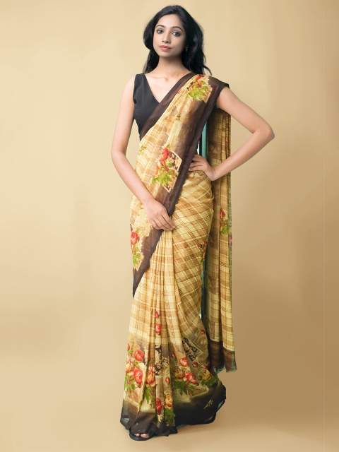 

Unnati Silks Brown Woven Design Block Print Saree