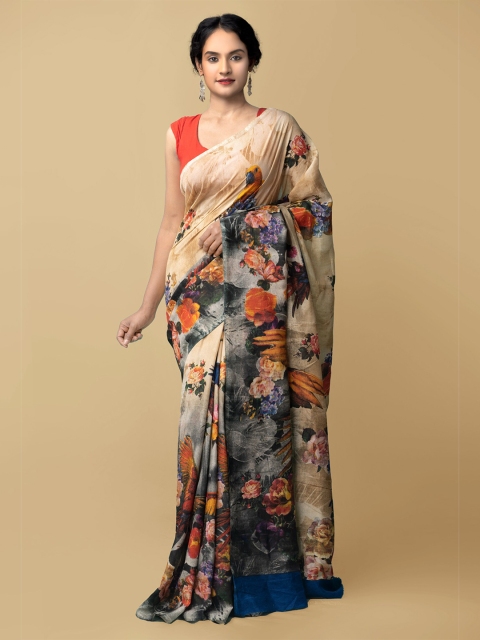 

Unnati Silks Brown Floral Printed Saree