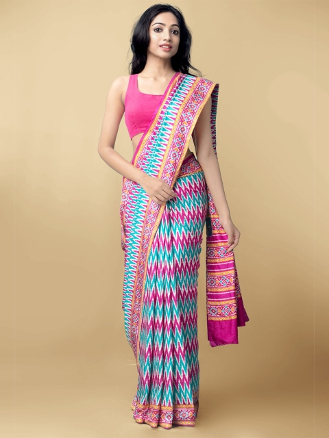 

Unnati Silks Blue & Pink Silk Blend Patola Saree