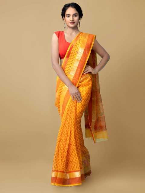 

Unnati Silks Orange & Red Floral Printed Pure Cotton Kota Saree