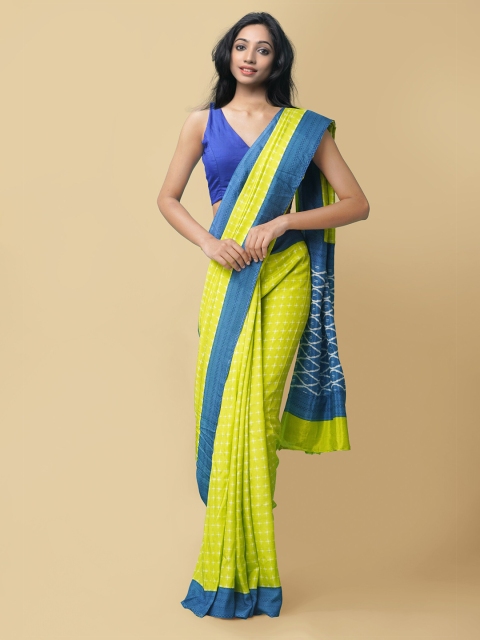 

Unnati Silks Green & Blue Silk Blend Pochampally Saree