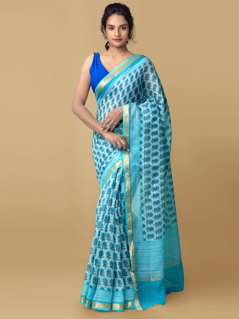

Unnati Silks Blue & Grey Ethnic Motifs Zari Pure Cotton Kota Saree