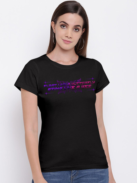 

THREADCURRY Women Black Typography T-shirt