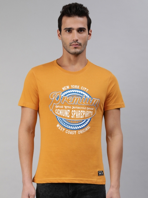 

abof Men Mustard Yellow Typography Printed T-shirt