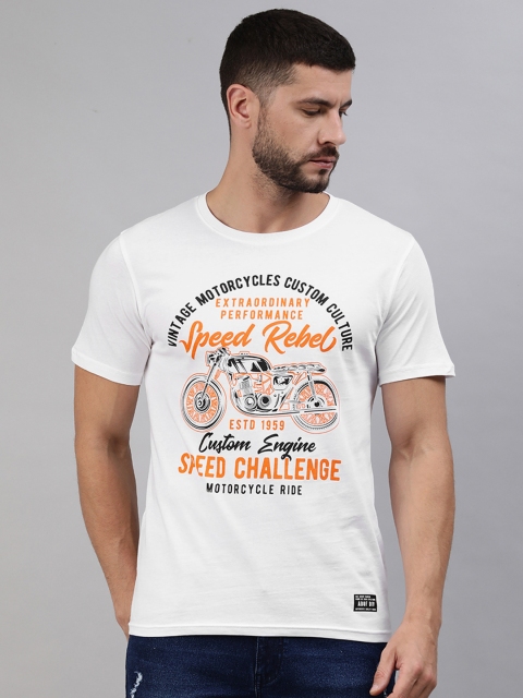 

abof Men White Sports Printed Pure Cotton Casual T-shirt