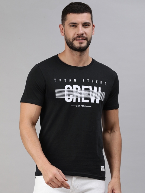 

abof Men Black & White Typography Printed Round Neck T-shirt