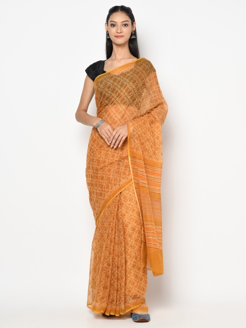 

Fabindia Mustard Floral Silk Cotton Block Print Saree