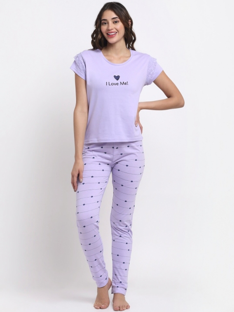 

Slumber Jill Women Lavender Printed Pure Cotton 2 Pc Night Suit
