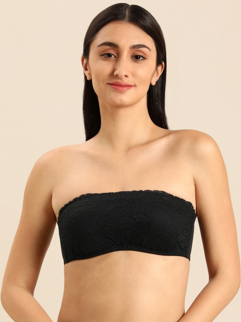 

Wacoal Black Bragenic Floral Lightly Padded Bandeau Tube Bra All Day Comfort