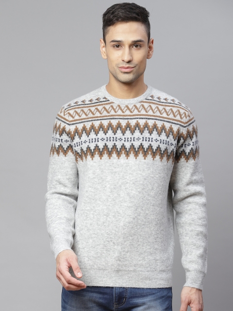 

Marks & Spencer Men Grey Melange & Camel Brown Fair Isle Pullover