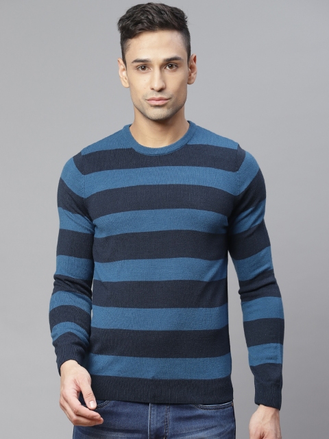 

Marks & Spencer Men Blue Striped Pullover