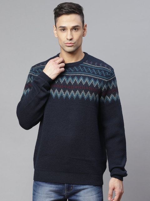 

Marks & Spencer Men Navy Blue & Maroon Fair Isle Pullover