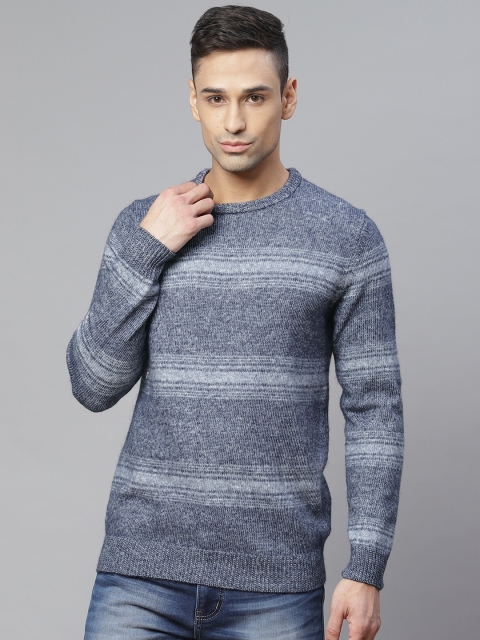 

Marks & Spencer Men Blue & Grey Striped Pullover with Melange Effect