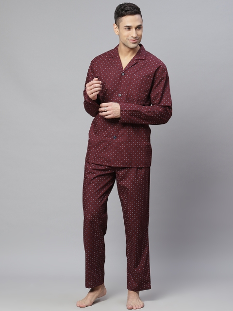 

Marks & Spencer Men Burgundy Geometric Printed Night suit