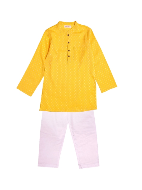 

My Little Lambs Boys Yellow Regular Pure Cotton Kurta with Pyjamas