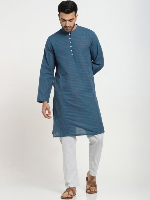 

Bewakoof Men Blue Striped Straight Cotton Kurta