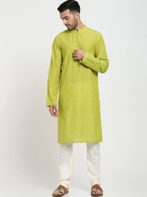 

Bewakoof Men Green Checked Thread Work Kurta
