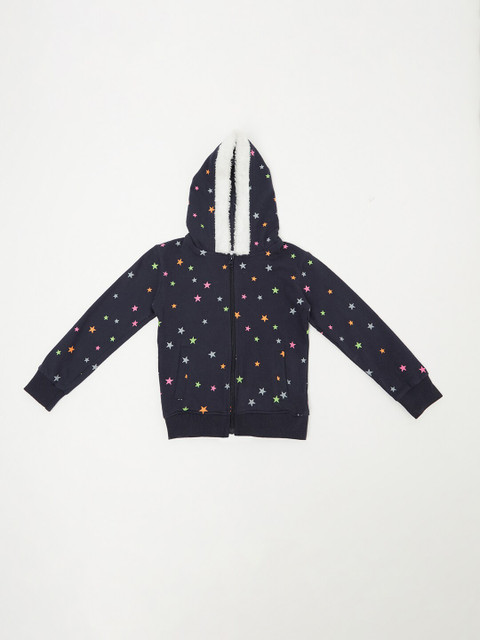 

ELEGANCE Girls Navy Blue Printed Hooded Sweatshirt