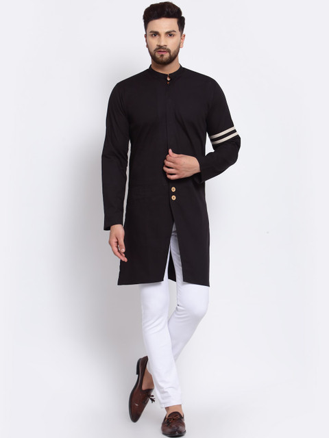 

Zotw Men Black Straight Cotton Kurta