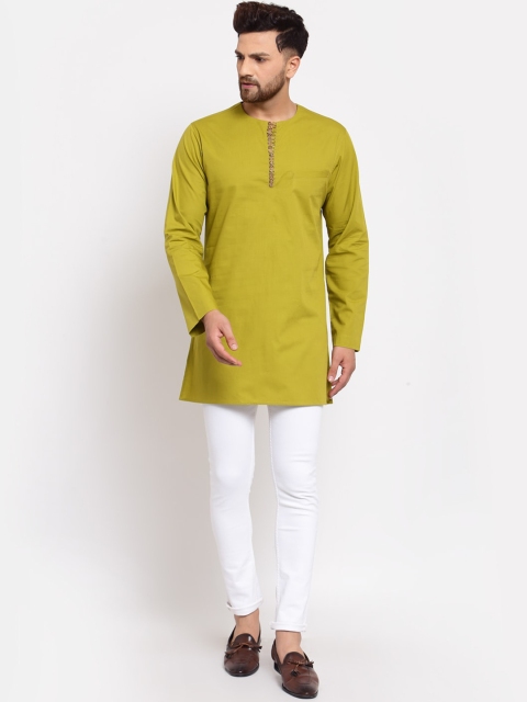 

Zotw Men Olive Green Thread Work Kurta