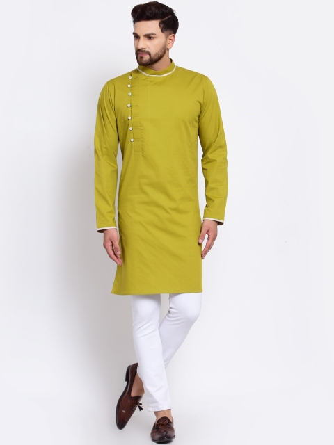 

Zotw Men Olive Solid Straight Cotton Kurta