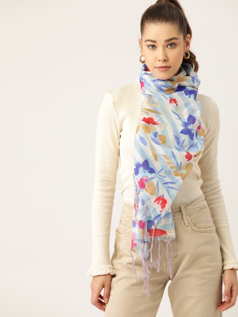 

DressBerry Women White & Blue Pure Cotton Printed Stole