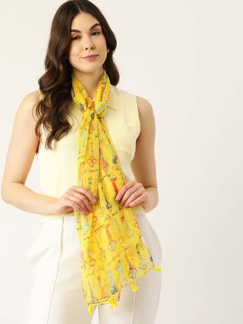 

DressBerry Women Yellow & Blue Key Print with Tassels