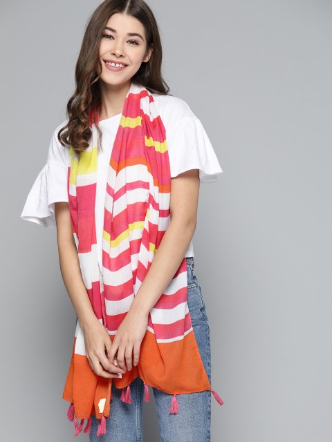 

Mast & Harbour Women Pink & White Striped Scarf