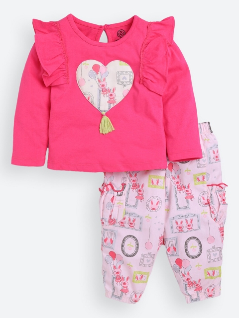 

TAMBOURINE Girls Pink & White Top with Pyjamas