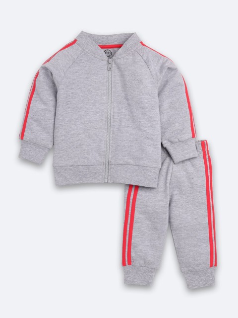 

TAMBOURINE Girls Grey & Red Solid Sweatshirt & Joggers