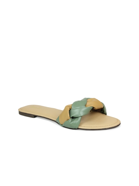 

Inc 5 Women Green Woven Design Open Toe Flats