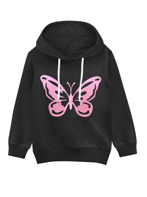 

A T U N Girls Black Printed Hooded Sweatshirt