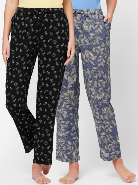 

Soie Women Pack Of 2 Printed Lounge Pants, Black