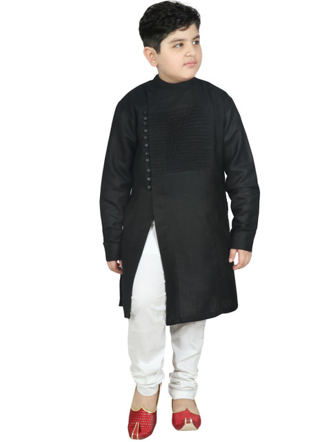 

SG YUVRAJ Boys Black & White Panelled Kurta with Pure Cotton Pyjamas