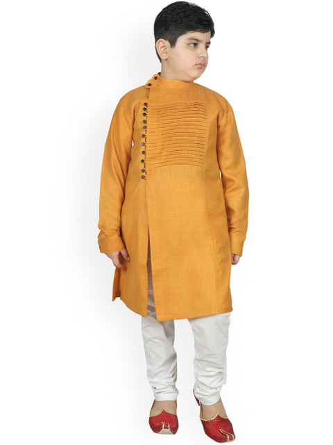 

SG YUVRAJ Boys Mustard Yellow Pleated Kurta with Pyjamas