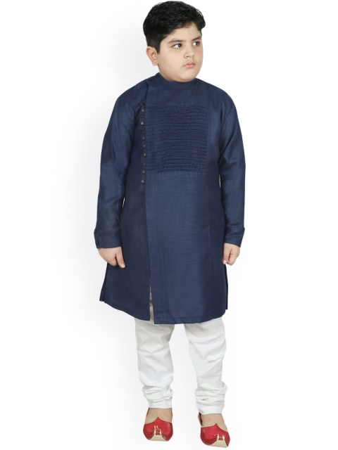 

SG YUVRAJ Boys Navy Blue Pleated Kurta with Churidar