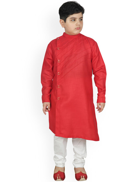 

SG YUVRAJ Boys Red & White Panelled Kurta with Pure Cotton Pyjamas