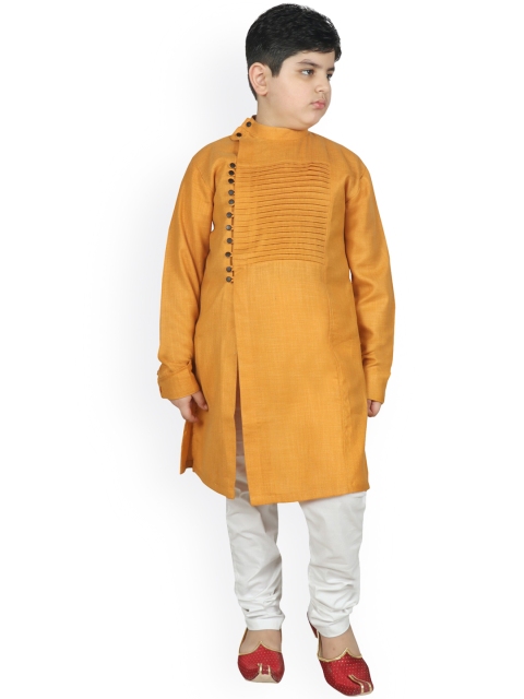 

SG YUVRAJ Boys Mustard Yellow Pleated Kurta with Pyjamas