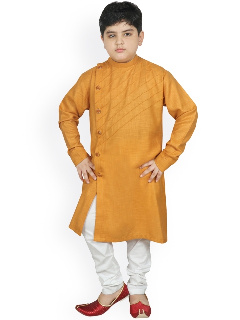 

SG YUVRAJ Boys Mustard Yellow Embroidered Angrakha Kurta with Pyjamas